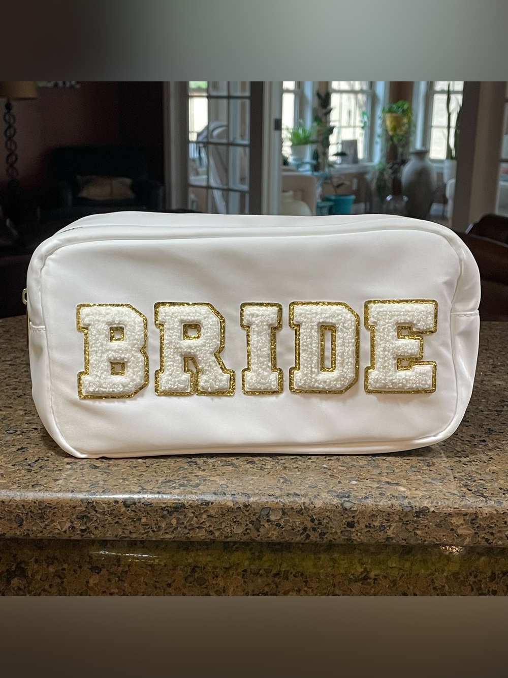 Bridal Prep Must! Chic Wedding White BRIDE Cosmetics Bag Gold Detail Great Gift!